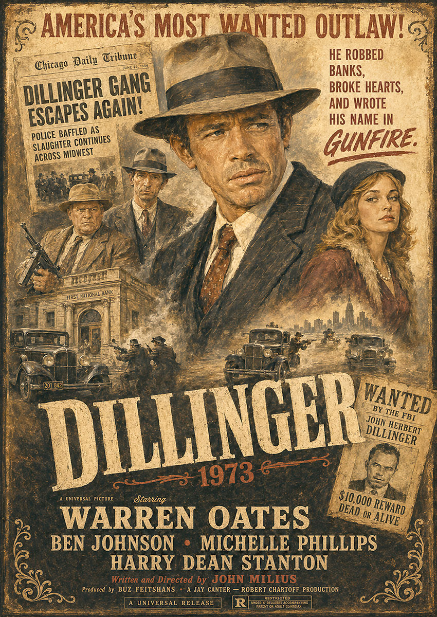 Dillinger 1973 Movie Poster Canvas Print & Poster Wall Art - AI PRINT LAB